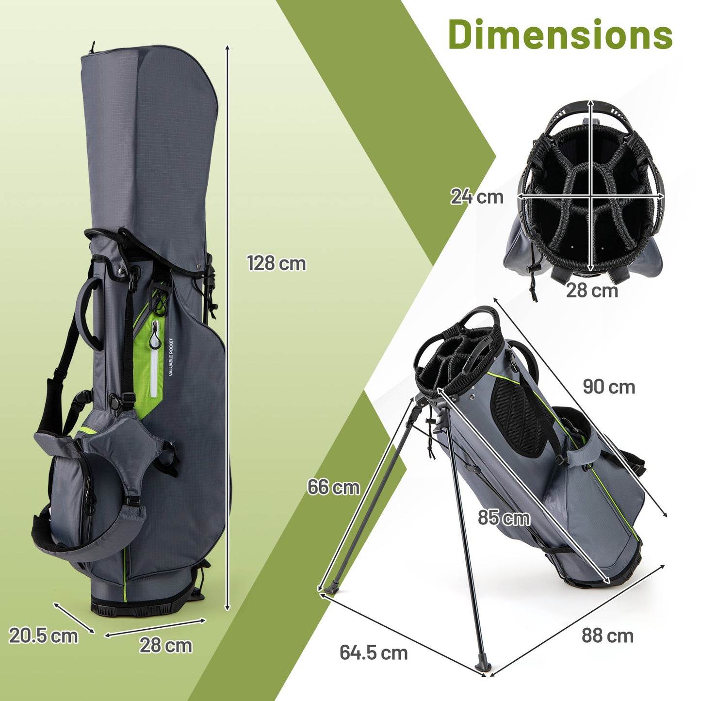 Lightweight Golf Stand Bag with 8 Way Top Dividers-Grey