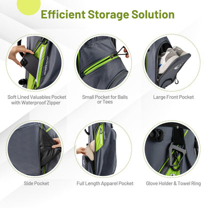 Lightweight Golf Stand Bag with 8 Way Top Dividers-Grey