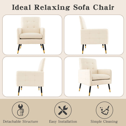 Linen Fabric Accent Chair Single Sofa with Removable Seat Cushion-Beige