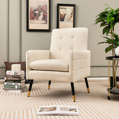 Linen Fabric Accent Chair Single Sofa with Removable Seat Cushion-Beige