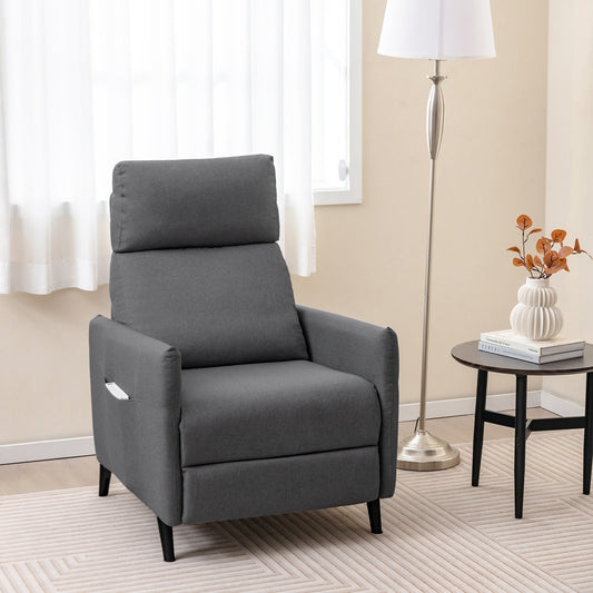 Linen Fabric Push Back Recliner Armchair with Adjustable Backrest and Footrest-Dark Grey