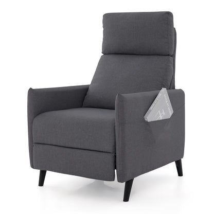 Linen Fabric Push Back Recliner Armchair with Adjustable Backrest and Footrest-Dark Grey