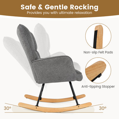 Linen Nursery Rocking Chair Modern Rocking Accent Chair with High Backrest-Grey