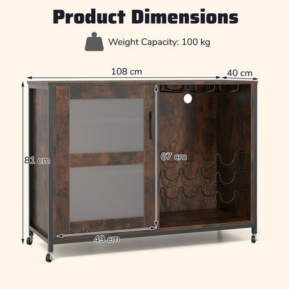 Liquor Buffet Sideboard with LED Lights and Glass Holders-Rustic Brown