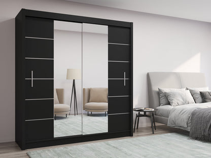 Luzern Sliding Door 203cm Mirror Wardrobe - Black