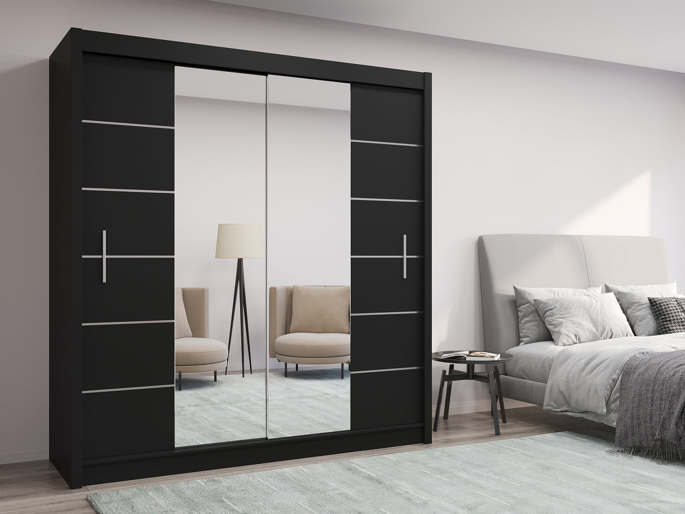 Luzern Sliding Door 203cm Mirror Wardrobe - Grey