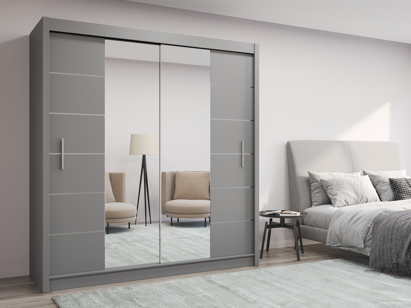 Luzern Sliding Door 203cm Mirror Wardrobe - Grey