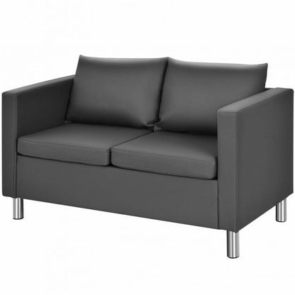 Living Room Set with End Table Farmhouse Nightstand and 2-Seater PU Leather Sofa Loveseat