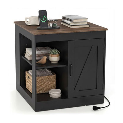 Living Room Set with End Table Farmhouse Nightstand and 2-Seater PU Leather Sofa Loveseat