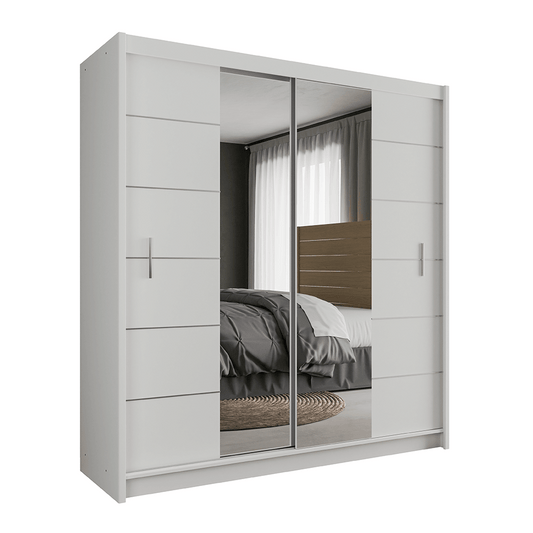 White Mirrored Sliding Door Wardrobe 203cm – CHESTER 2