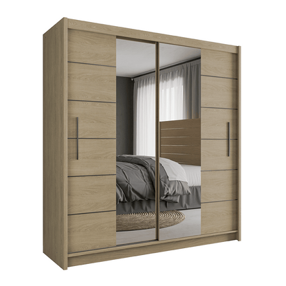 Oak Sonoma Mirrored Sliding Door Wardrobe 203cm – CHESTER 2