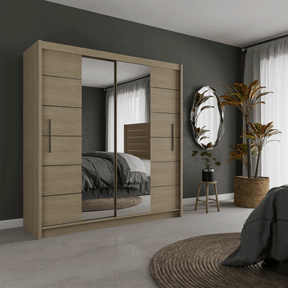 Oak Sonoma Mirrored Sliding Door Wardrobe 203cm – CHESTER 2