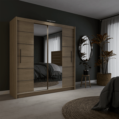 Oak Sonoma Mirrored Sliding Door Wardrobe 203cm – CHESTER 2