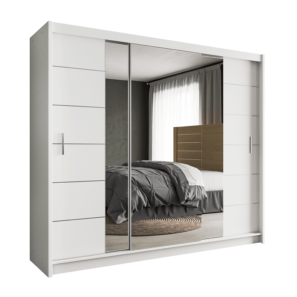 White Mirrored Sliding Door Wardrobe 250cm – CHESTER 2