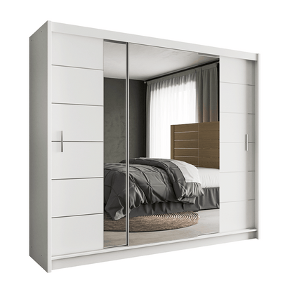 White Mirrored Sliding Door Wardrobe 250cm – CHESTER 2