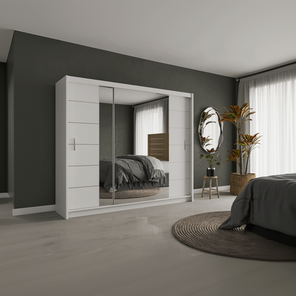 White Mirrored Sliding Door Wardrobe 250cm – CHESTER 2