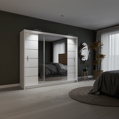 White Mirrored Sliding Door Wardrobe 250cm – CHESTER 2