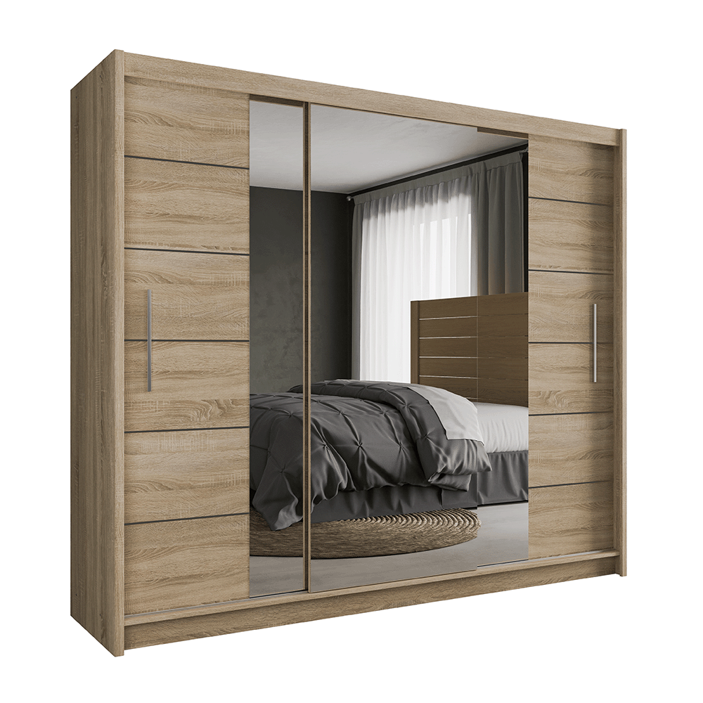 Oak Sonoma Mirrored Sliding Door Wardrobe 250cm – CHESTER 2