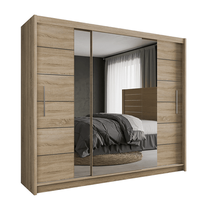 Oak Sonoma Mirrored Sliding Door Wardrobe 250cm – CHESTER 2