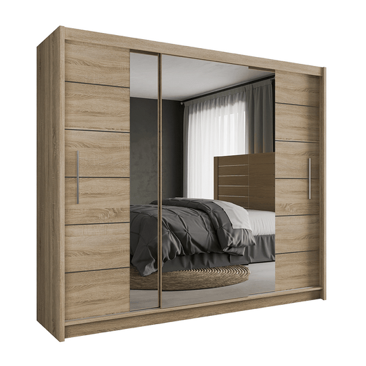 Oak Sonoma Mirrored Sliding Door Wardrobe 250cm – CHESTER 2