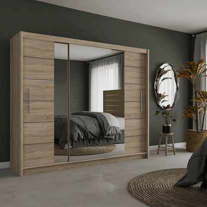 Oak Sonoma Mirrored Sliding Door Wardrobe 250cm – CHESTER 2