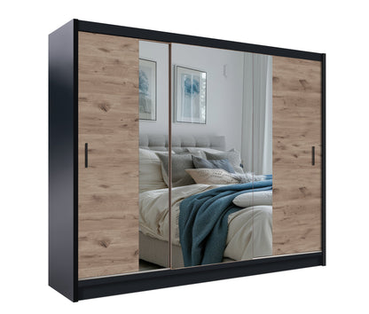 Black / Oak Viking Mirrored Sliding Door Wardrobe 250cm – CHESTER 2