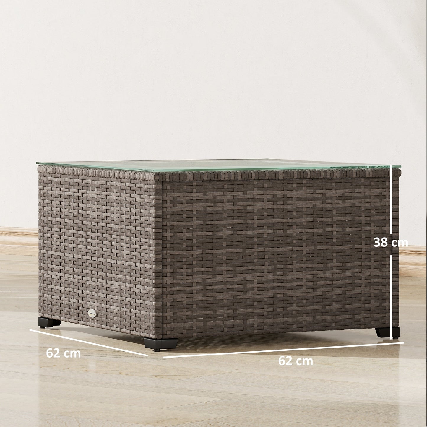 Outsunny 62 x 62cm Glass-Top Rattan Side Table - Dark Grey