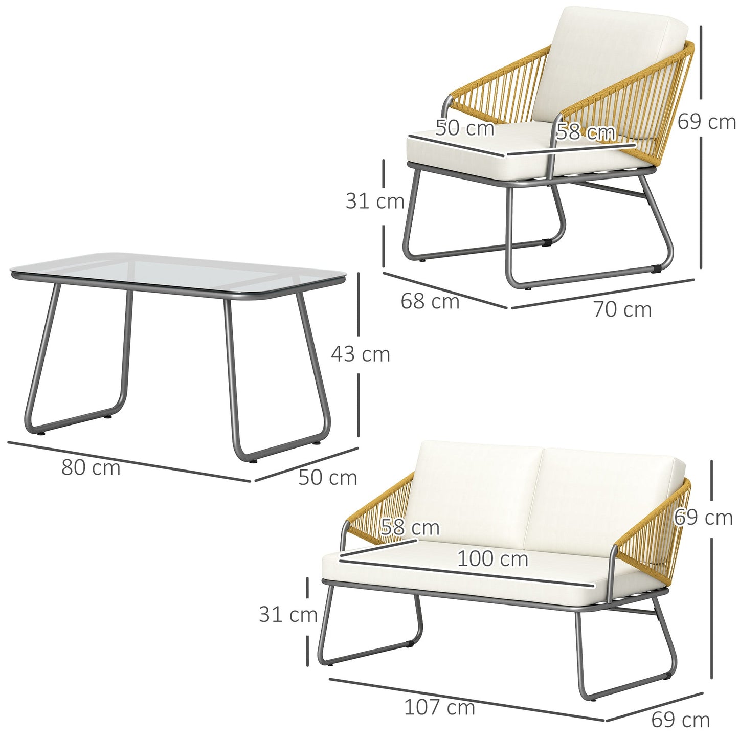 Outsunny Four-Piece Rattan Strong Panel Outdoor Sofa Set - Natural