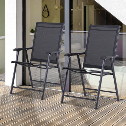 Outsunny Steel Frame Set of 2 Foldable Outdoor Garden Chairs Black