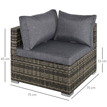 Outsunny Outdoor PE Rattan Corner Sofa, Garden Wicker Furniture Single Sofa Chair w/ Cushions, Deep Grey