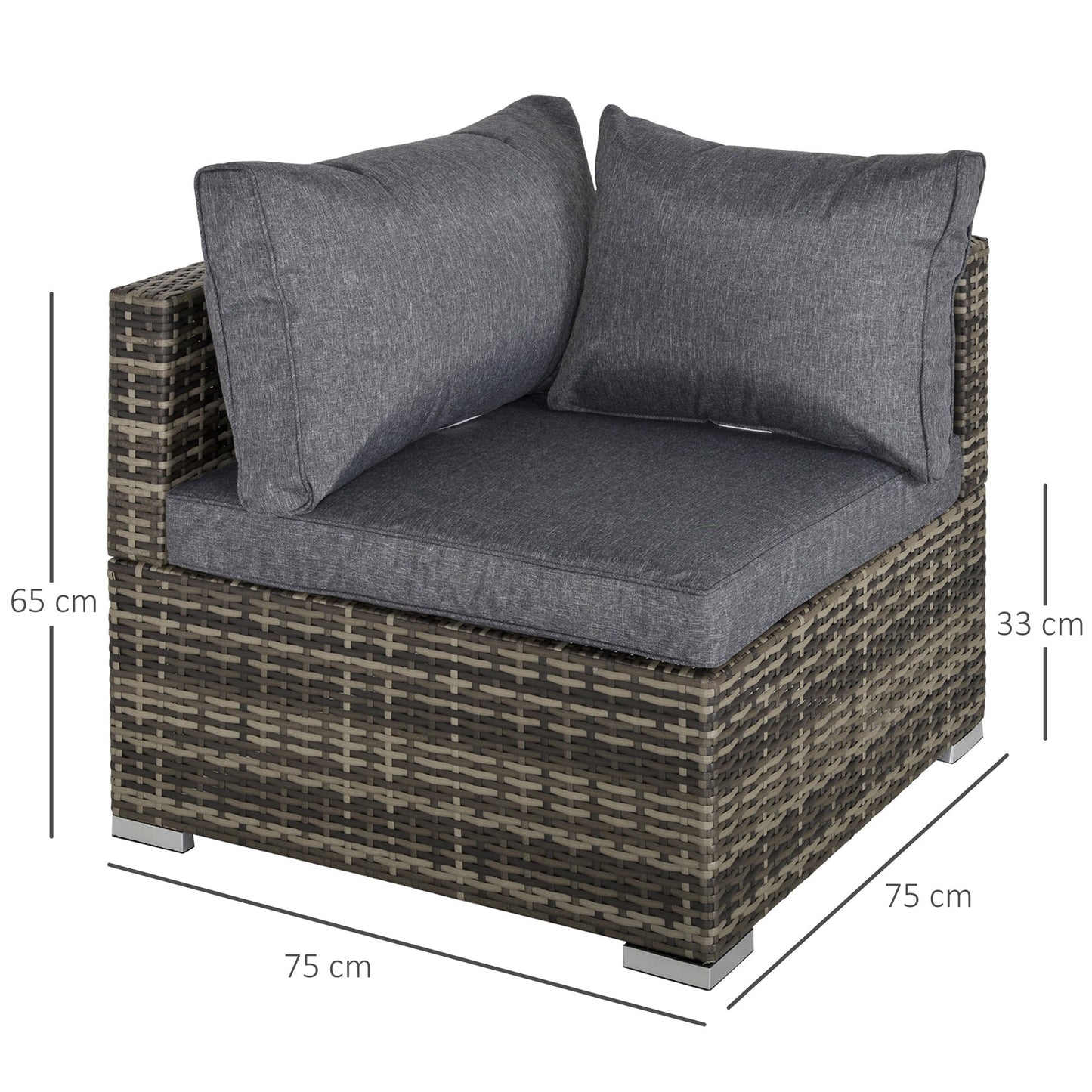 Outsunny PE Rattan Wicker Corner Sofa Garden Furniture Single Sofa Chair w/ Cushions, Deep Grey