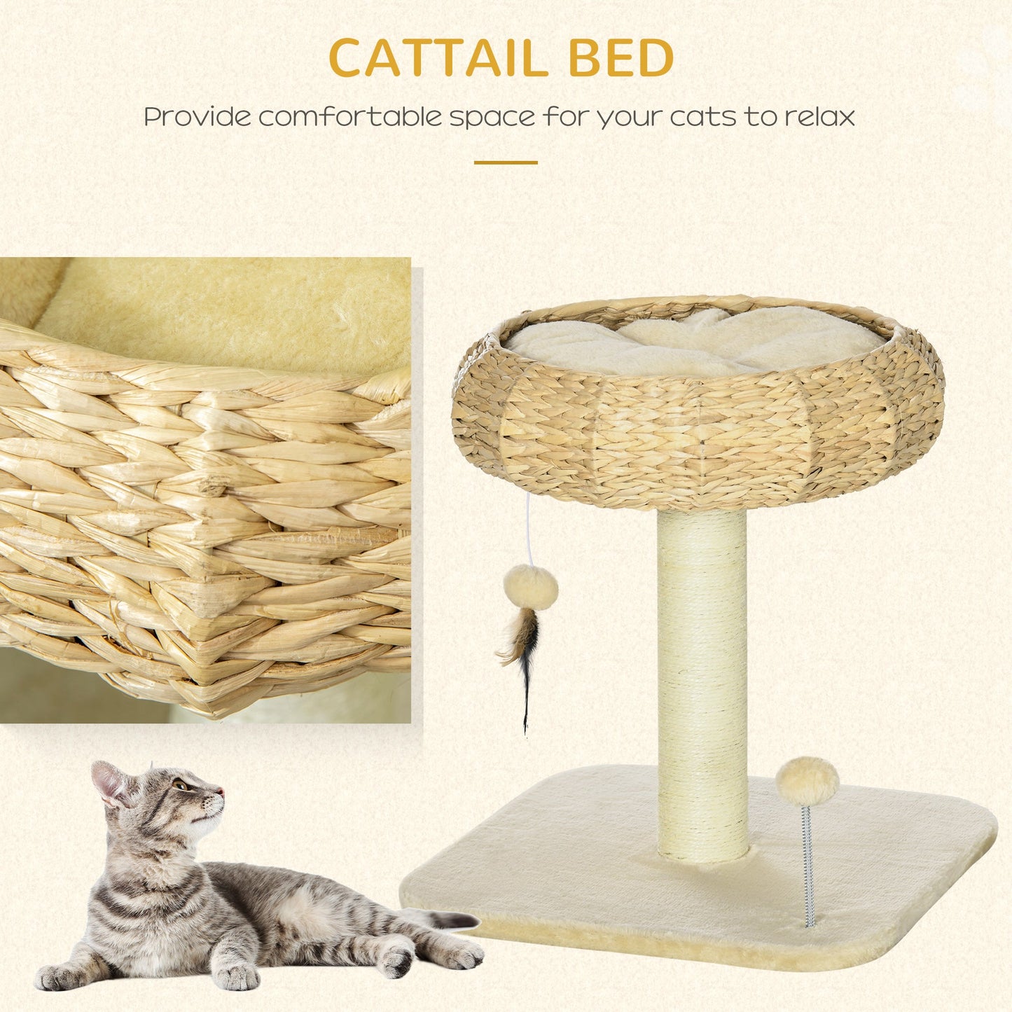 PawHut 51cm Cat Tree Kitten Tower, with Sisal Scratching Post, Top Bed, Toy Ball