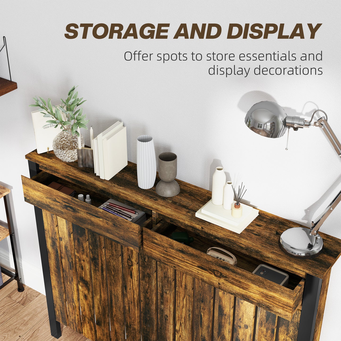 HOMCOM 93 x 119cm Rustic-Look Radiator Cover - Brown/Black