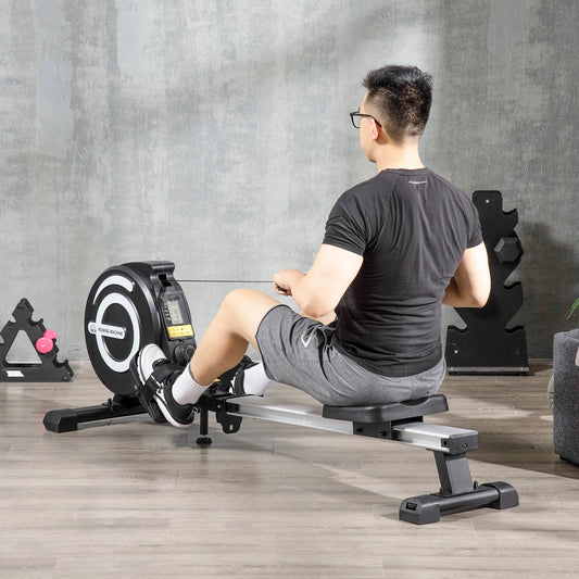 Wioślarz magnetyczny HOMCOM Indoor Body Health &amp; Fitness z regulowanym monitorem LCD i kółkami do domu, biura i siłowni
