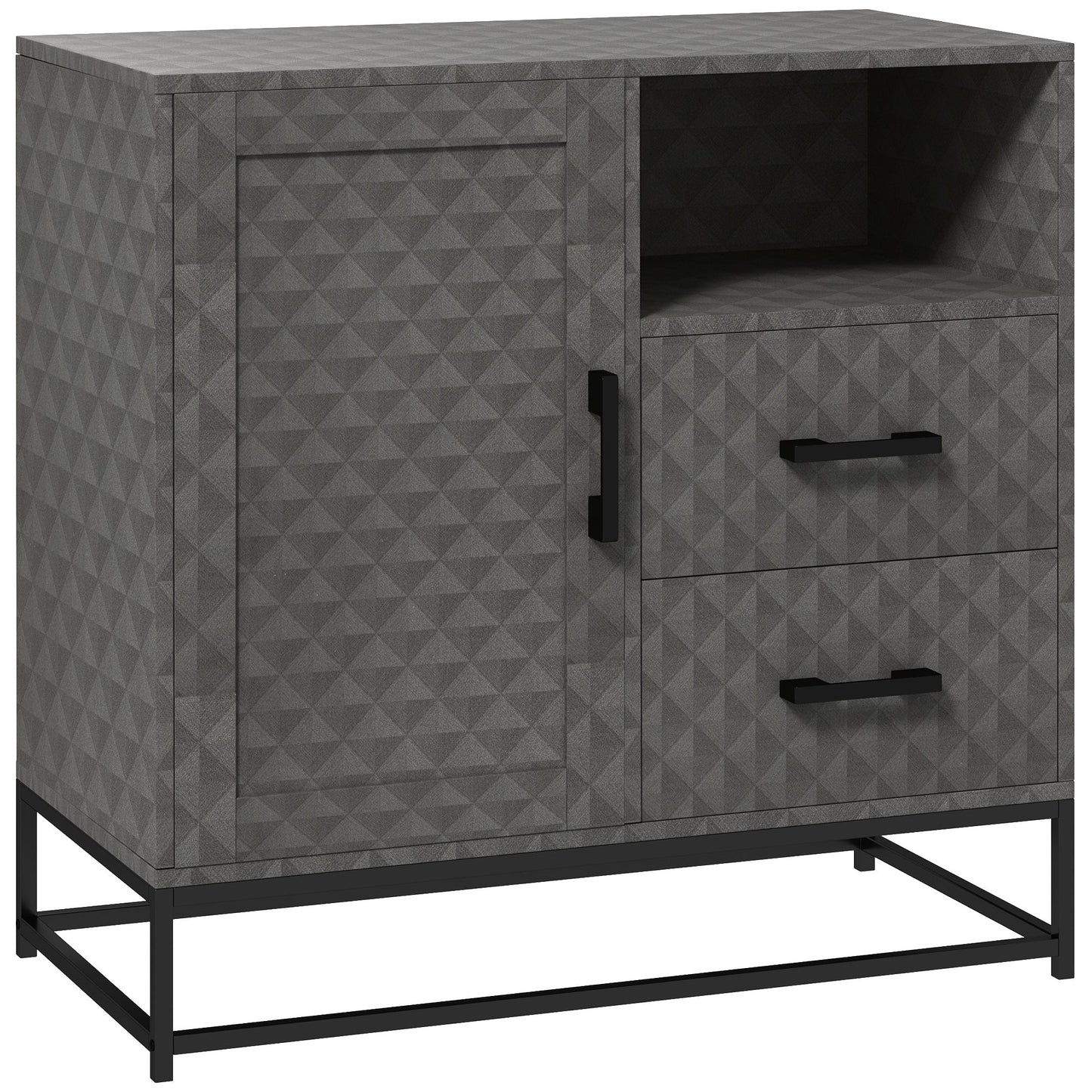 HOMCOM Sideboard with Adjustable Shelf, Freestanding Sideboard Storage Cabinet with Open Compartment and 2 Drawers, Grey