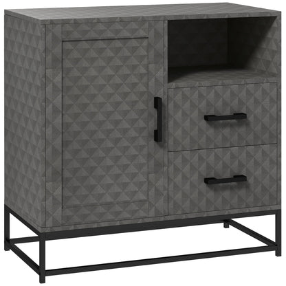 HOMCOM Sideboard with Adjustable Shelf, Freestanding Sideboard Storage Cabinet with Open Compartment and 2 Drawers, Grey