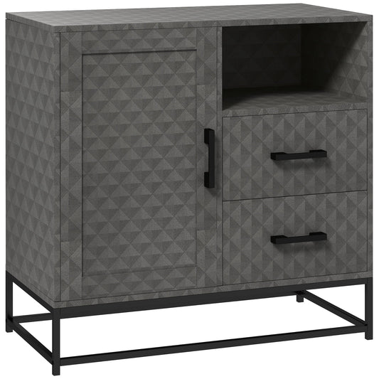 HOMCOM Sideboard with Adjustable Shelf, Freestanding Sideboard Storage Cabinet with Open Compartment and 2 Drawers, Grey