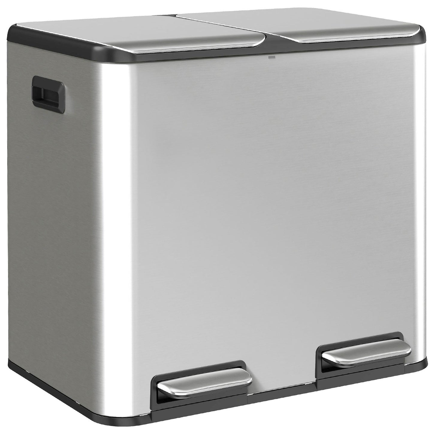 HOMCOM 2 x 20L Double Kitchen Bin, Stainless Steel Pedal Rubbish Bin with Dual Compartments, Soft Close Lids, Silver Tone