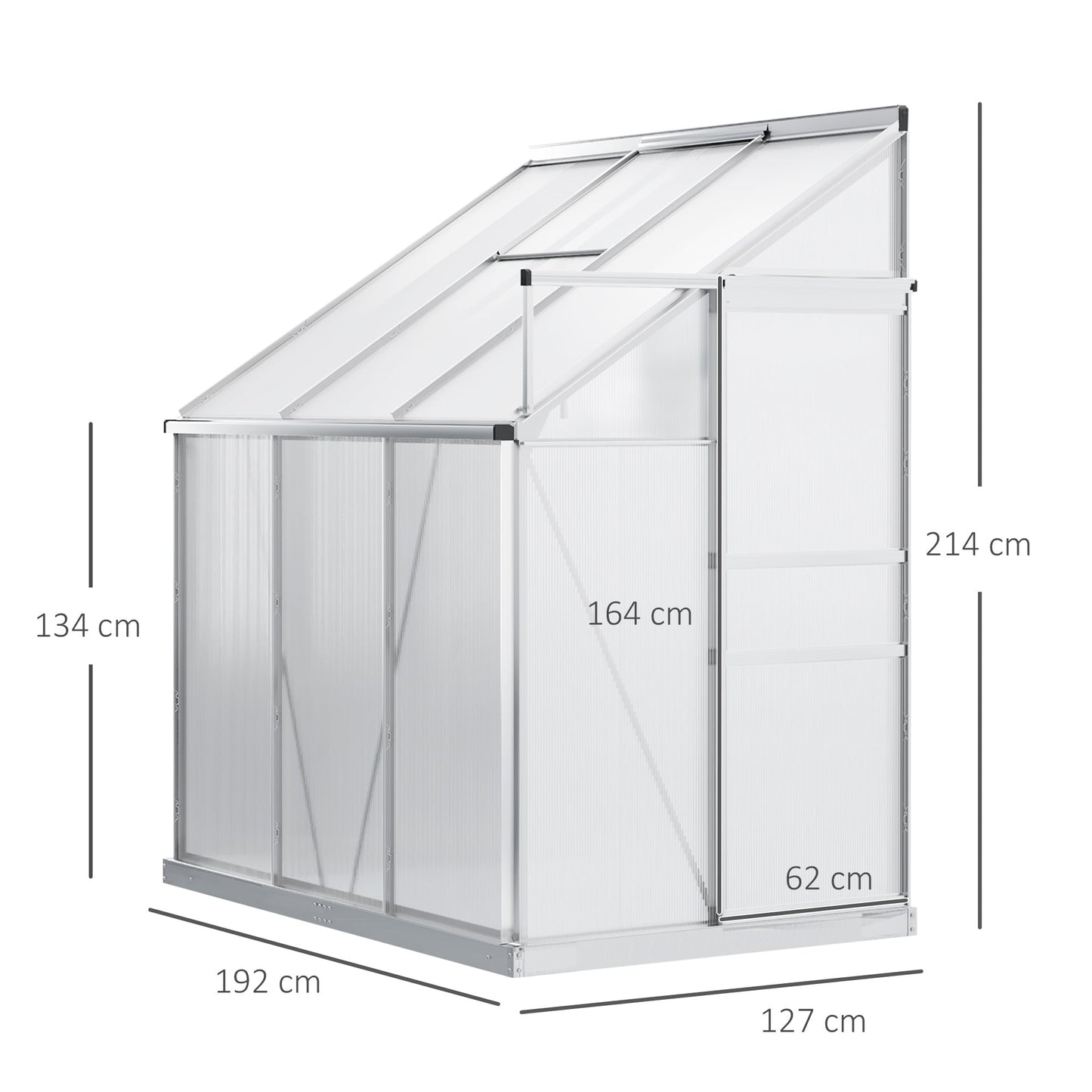 Outsunny Walk-In Greenhouse Lean to Wall Polycarbonate Garden Greenhouse with Adjustable Roof Vent, Rain Gutter and Sliding Door, 6 x 4 ft