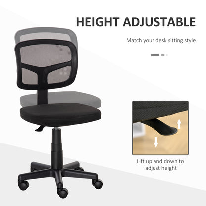Krzesło biurowe Vinsetto Small Office Chair bez podłokietników, ergonomiczne obrotowe krzesło biurowe z siatki z zakrzywionym oparciem i kółkami, regulowana wysokość, do toaletki domowej, komputera, gabinetu, sypialni, udźwig do 120 kg