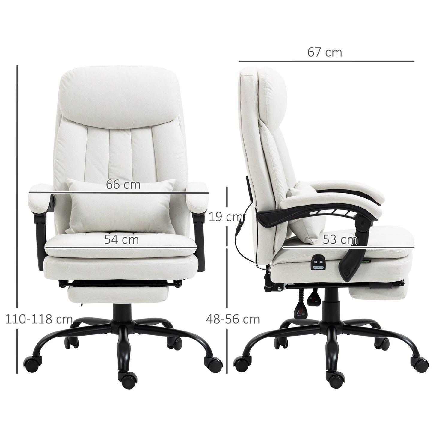 Vinsetto Office Chair, Ergonomic Desk Chair with 6-Point Vibration Massage and Lumbar Heating, Computer Chair with Lumbar Support Pillow, 155¡ Reclining Back and Footrest, Cream White