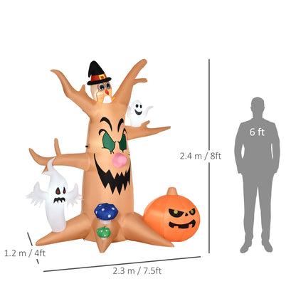 8ft Inflatable Halloween Haunted Tree with Jack-o-lantern, Ghosts and Owl Blow-Up Outdoor LED Display