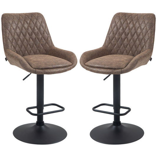 Retro Bar Stools Set of 2, Adjustable Kitchen Stool, Upholstered Bar Chairs with Back, Swivel Seat, Coffee