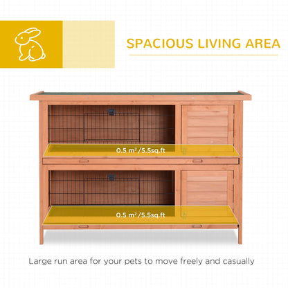 PawHut Double Decker Rabbit Hutch 4FT Guinea Pig Cage with No Leak Trays for Outdoor, Orange