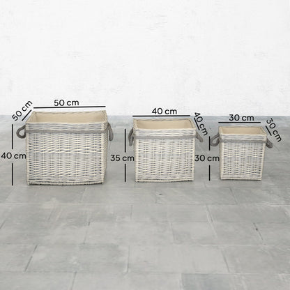 Outsunny Set of 3 Log Baskets for Wood Burner Indoor, Round Storage Basket with Lining and Rope Handles for Fireside Storage, Blankets, Beige