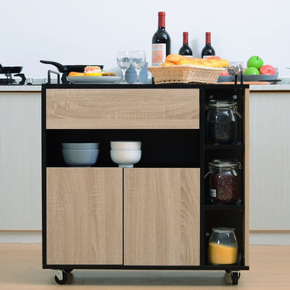 Rolling Kitchen Island, 76.5Wx40Dx82H cm Oak / Black Colour