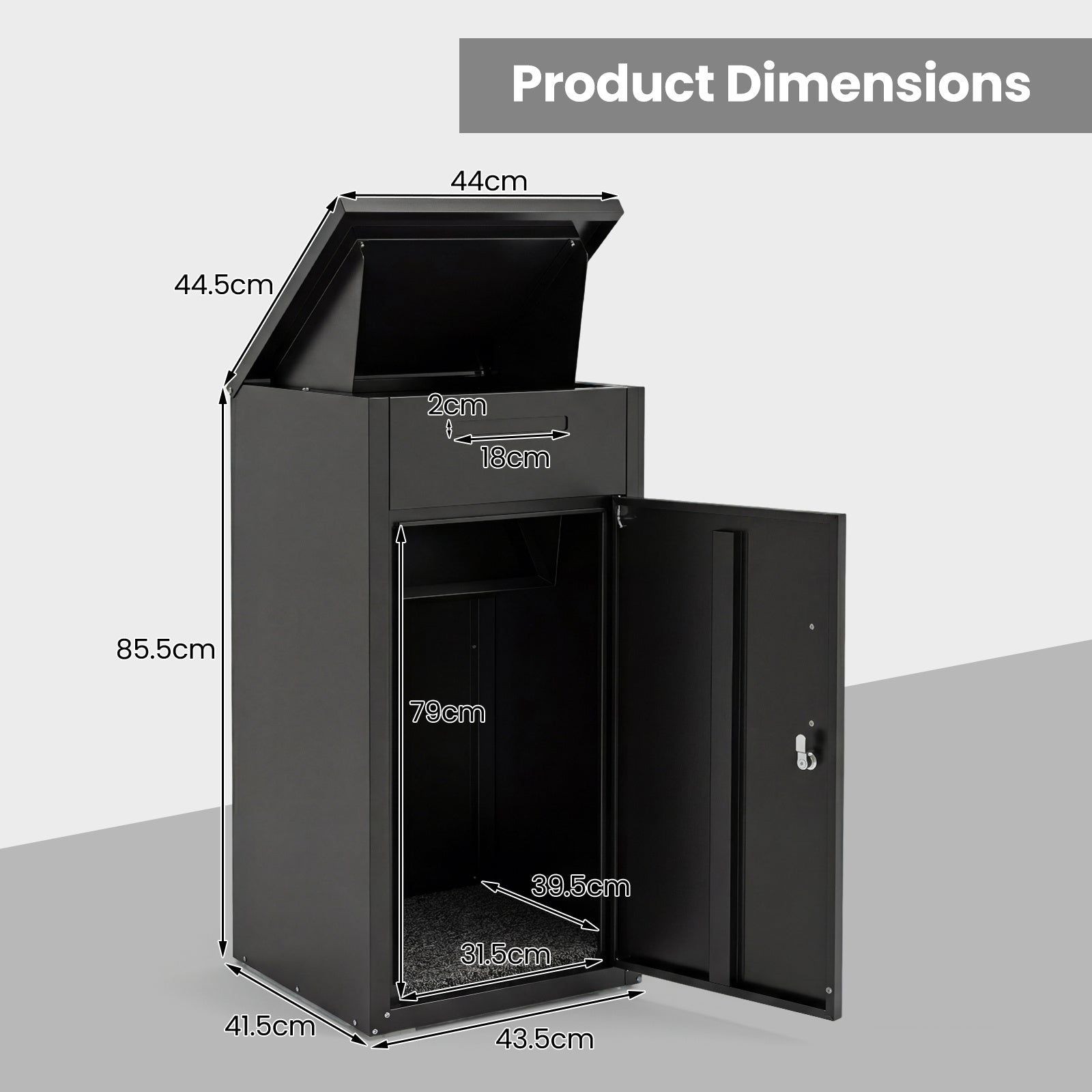 Lockable Delivery Box for Outside with Coded Lock & Anti-Theft Board-Black