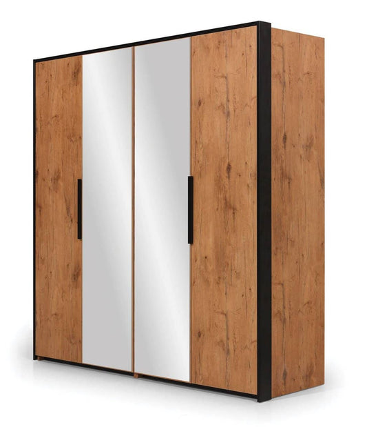 Loft Mirrored Folding Door Wardrobe 204cm in Lancelot Oak