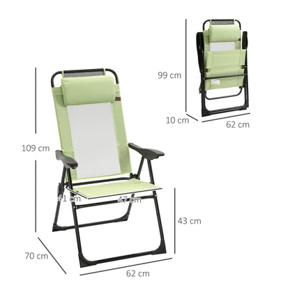 Outsunny Set of 2 Portable Folding Recliner Metal Outdoor Patio Chaise Lounge Chairs with Adjustable Backrest, Green