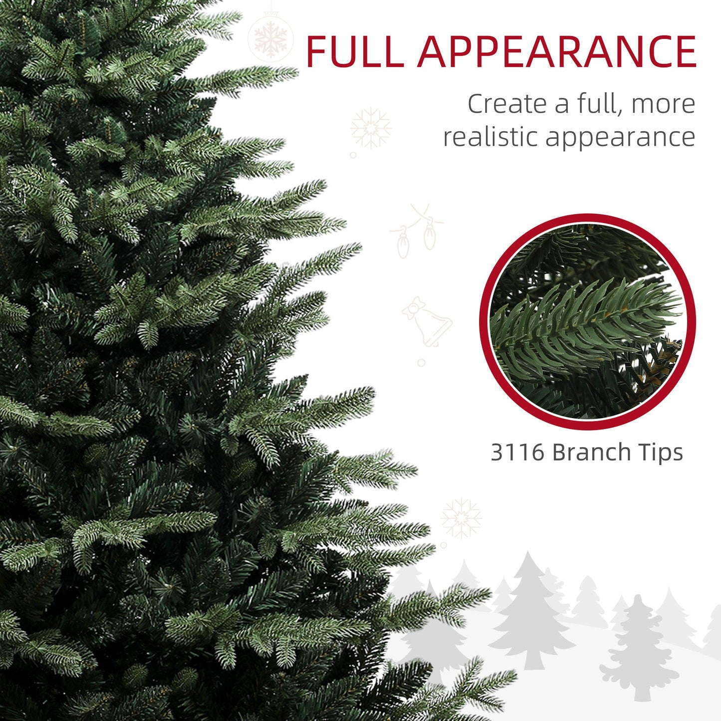 HOMCOM 7ft Artificial Spurce Christmas Tree with 3116 Branch Tips and Foldable Steel Base, Realistic Hinged Xmas Tree, Holiday DŽcor for Home Office, Green